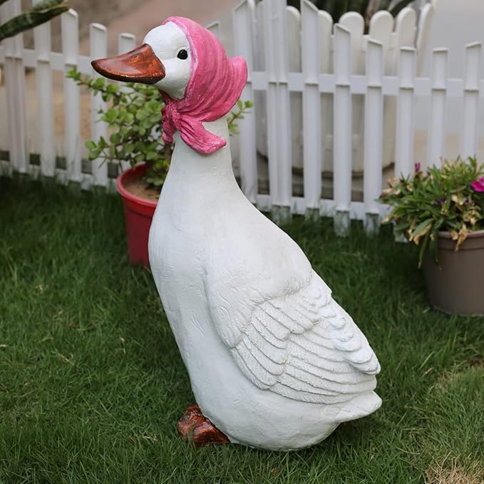 3 Duck with Pink scarf for Garden Decor - Image 1