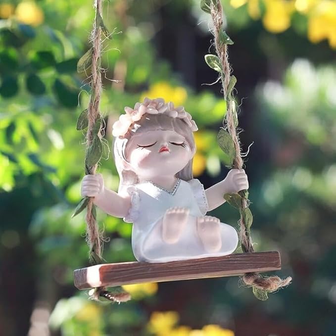 1 Hanging Cute Girl on Swing (white) - Image 1